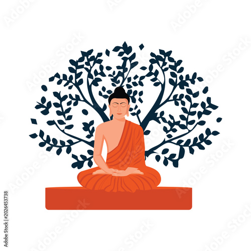 illustration of Lord Buddha seated peacefully under the Bodhi tree