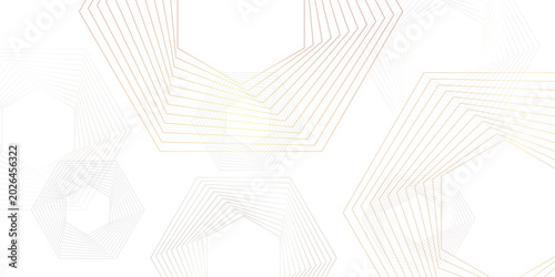 Abstract premium background with luxury gold and gray geometric heptagon line patterns on clean white backdrop