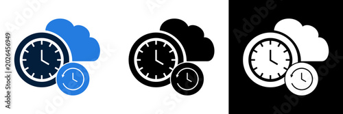 Tableau sur toile Cloud Time Synchronization and Data Storage Icon Set.