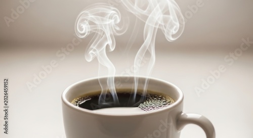 Steaming Coffee Cup: Artistic Smoke Trails, Warm Beverage, Cozy Morning.