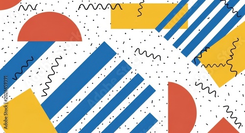 Retro Memphis Style Abstract Geometric Pattern Background.