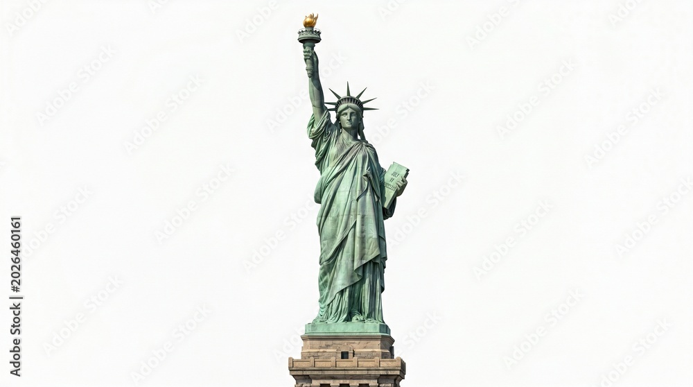 Fototapeta premium Statue of Liberty Holding Torch Symbol of Freedom Isolated on White