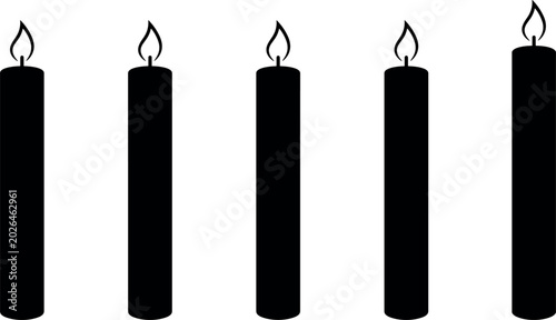 Foto Burning Candle Silhouette Set with Lit Wax Tapers for Memorial Services, Religio