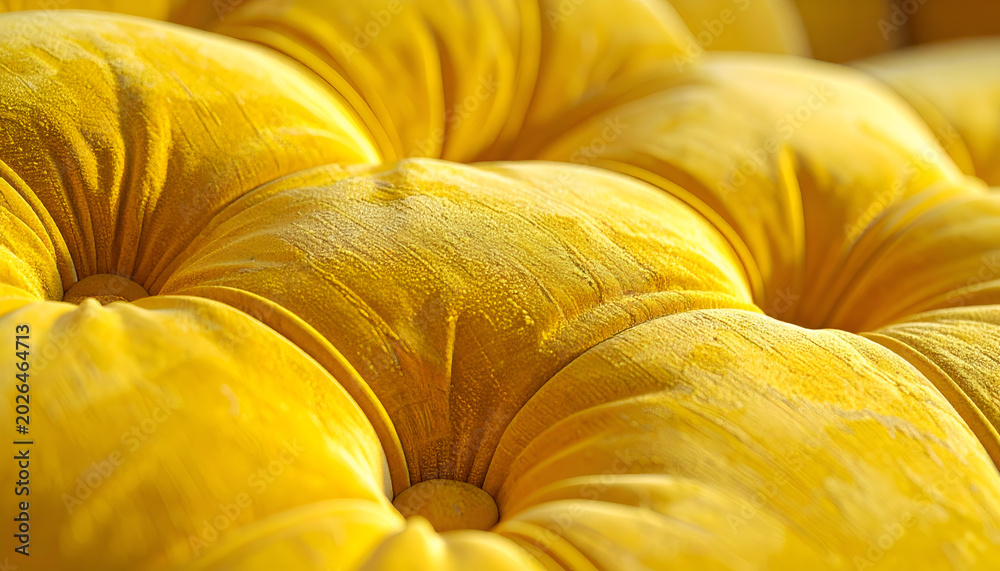 Fototapeta premium Close-up of Luxurious Yellow Tufted Velvet Upholstery Texture.