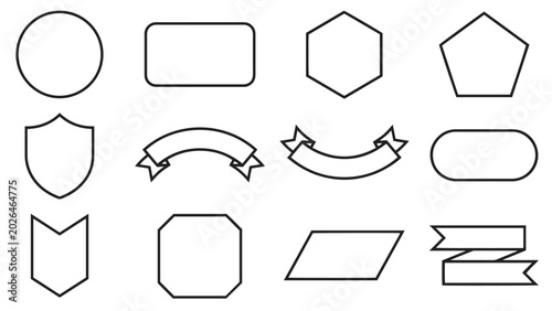 Tablou pe pânză Minimal geometric badge and label shape outline set with shield ribbon chevron b