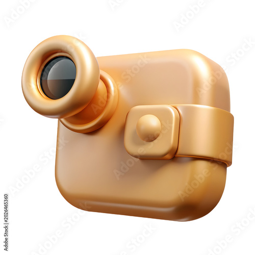 Golden 3D Camera Icon with Soft Light for Media and Technology Concepts Isolated on transparent background