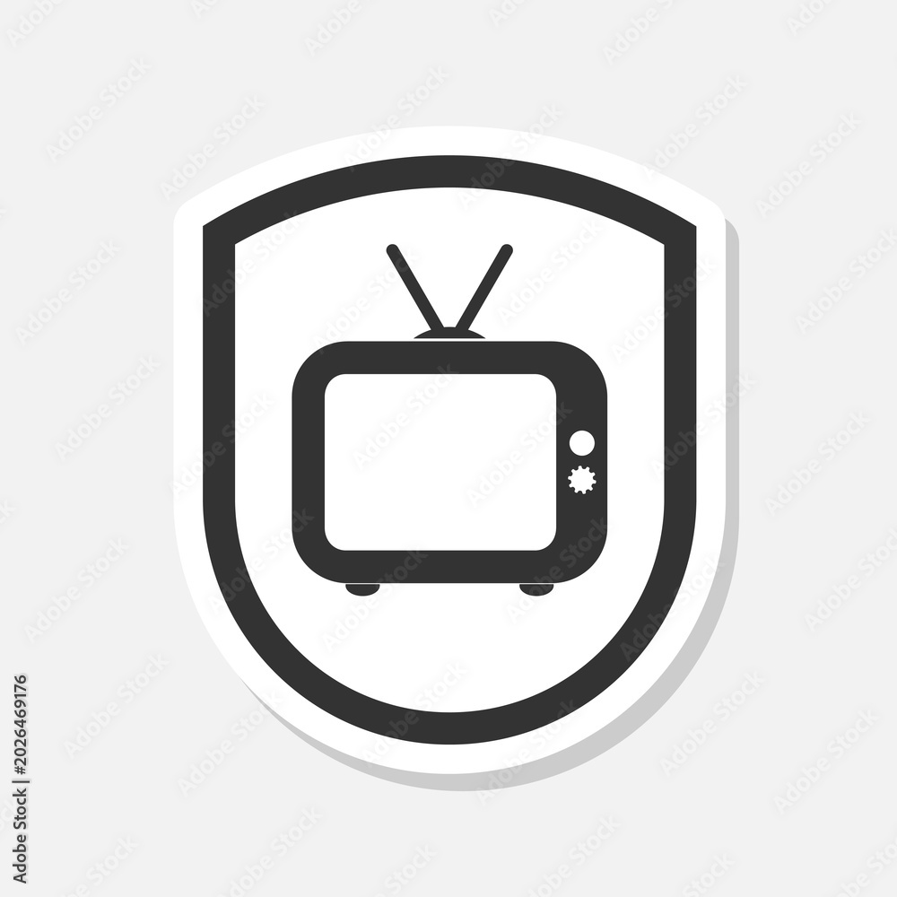 Naklejka premium TV on Shield logo sticker isolated on gray background