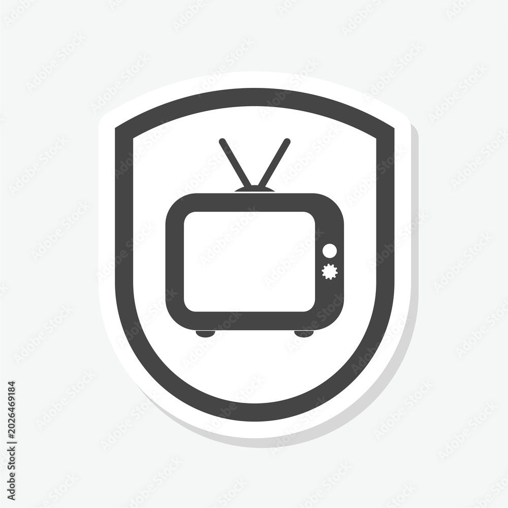 Naklejka premium TV on Shield logo sticker isolated on gray background
