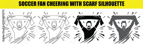 Fotografie Soccer fan cheering with scarf silhouette design element, illustration of football supporter with fan attribute