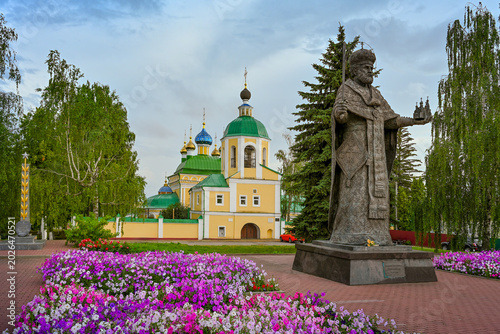 St. Sergius Cathedral in Livny with a statue of St. Nicholas the Wonderworker, Oryol region of Russia