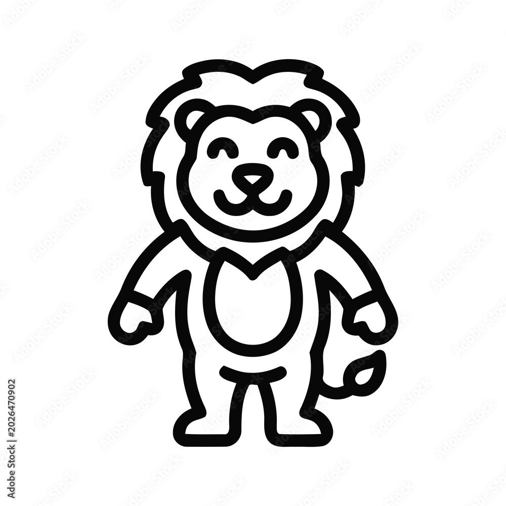 Fototapeta premium Cute Line Art Standing Lion Animal Character Icon