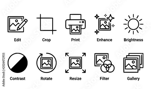 Foto Simple Photo Editing Vector Line Icon Set Featuring Edit Tools, Image Enhancemen