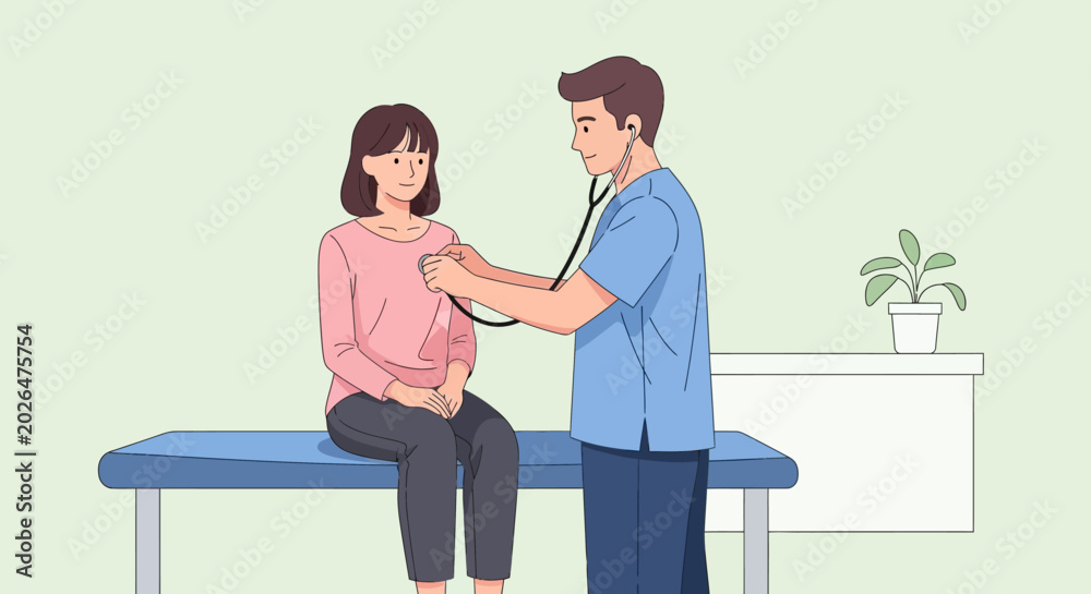 Obraz premium Medical checkup illustration, doctor examining patient