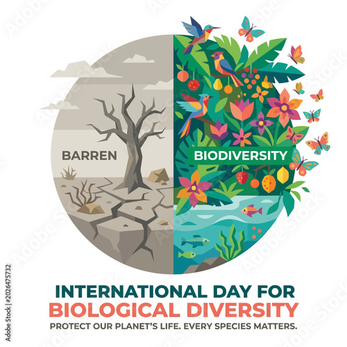 Foto International Day for Biological Diversity Flat Vector Illustration — Biodiversi
