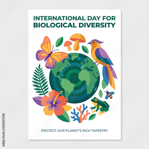 Foto International Day for Biological Diversity Flat Vector Illustration — Biodiversi