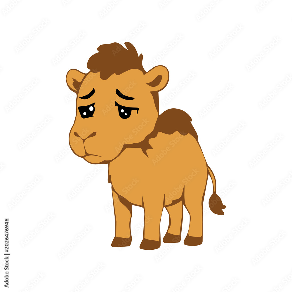 Fototapeta premium Cute camel cartoon vector icon with funny expressions and adorable desert animal character.
