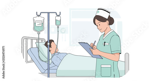 Nurse checking patient's health condition in hospital illustration