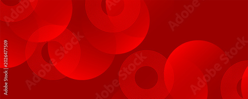 Abstract Red and Black Background with 3D Fluid Waves and Glowing Geometric Circles