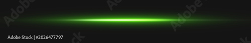 Fotografie Vibrant green neon light streak and horizontal lens flare on black background