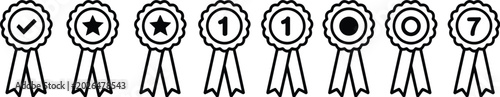 Foto Award badge icon set, ribbons rosettes medals and quality symbols representing achievement recognition certification and premium winning labels