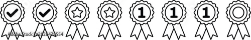 Foto Award badge icon set, vector ribbons medals and rosette symbols for quality certification achievement recognition and premium label design
