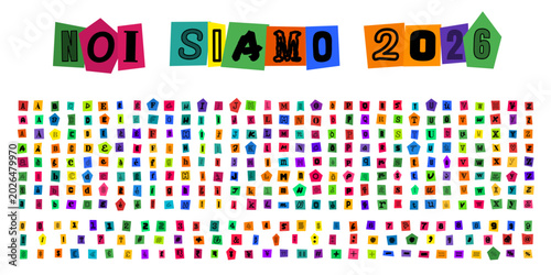 Photos NOI SIAMO 2026 scritta stile lettera di riscatto con alfabeto completo e numeri