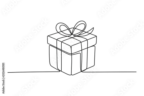 Black and white of a gift box with ribbon present package