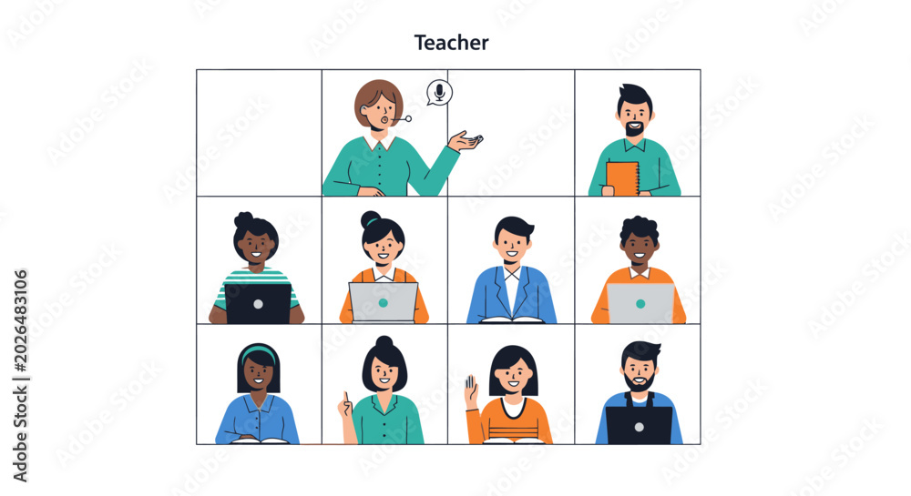 Fototapeta premium Online Class with Teacher and Students in Video Conference.