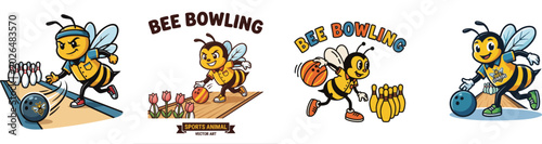 Bee Bowling Bowling ball Sports Animal Vector Graphic Art Illustration, vector set isolated on white
