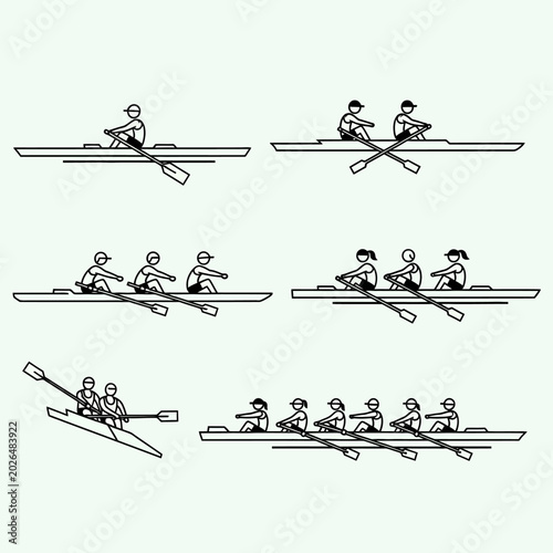 Rowing Team Illustration Set: Minimalist Boat Sport Designs