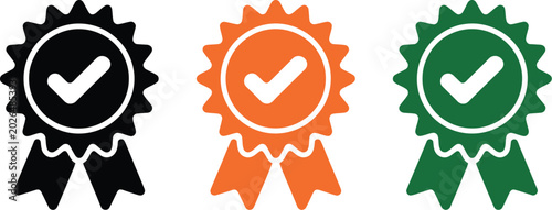 Картината върху платно Premium quality seal icon set, certified award medals and checkmark trust badges for product verification brand credibility and customer assurance design
