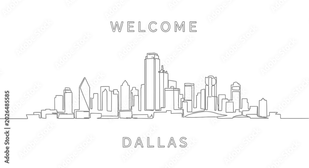 Obraz premium Welcome Dallas - Modern Line Art Skyline Illustration
