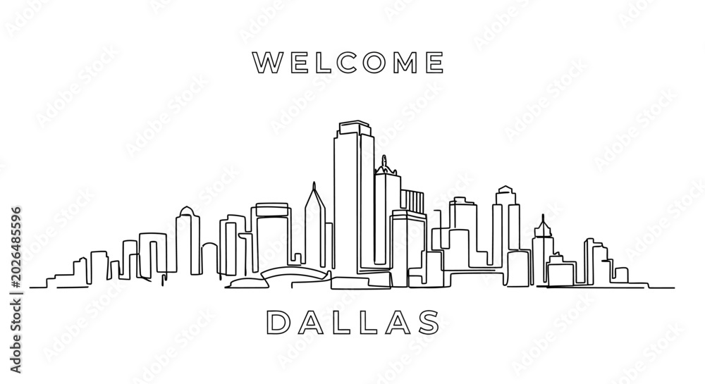 Fototapeta premium Welcome Dallas Cityscape Line Art Illustration