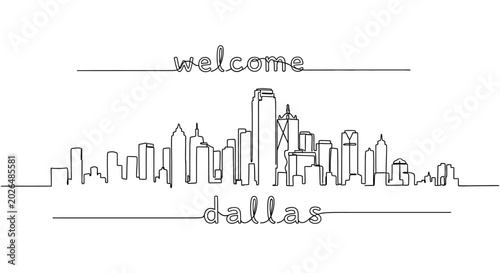 Welcome Dallas - Modern Line Art Skyline Illustration