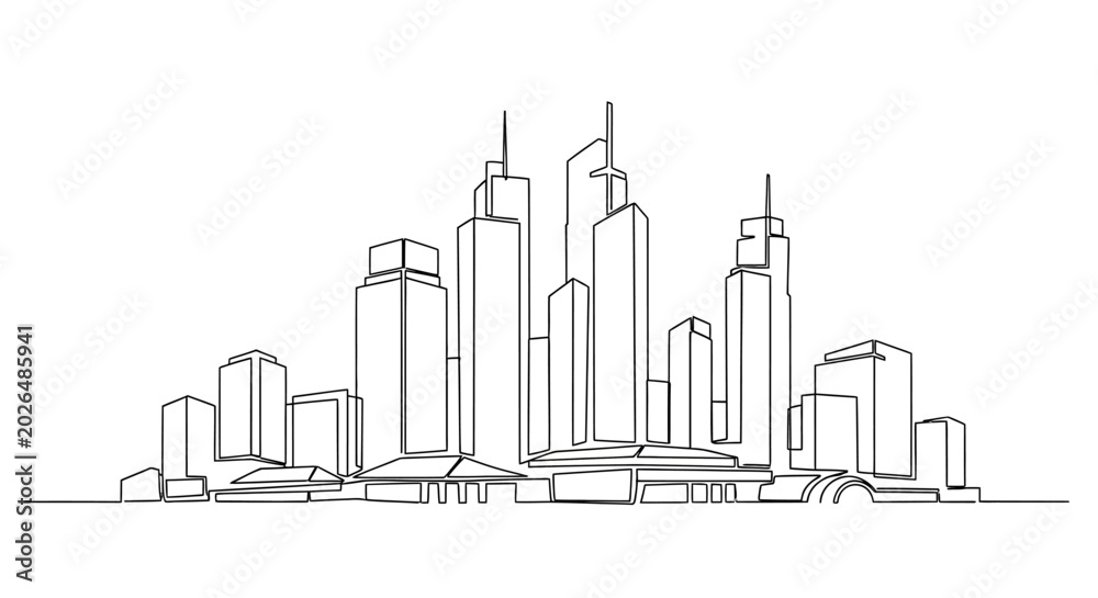 Fototapeta premium Minimalist Urban Skyline Silhouette - Line Art Architecture