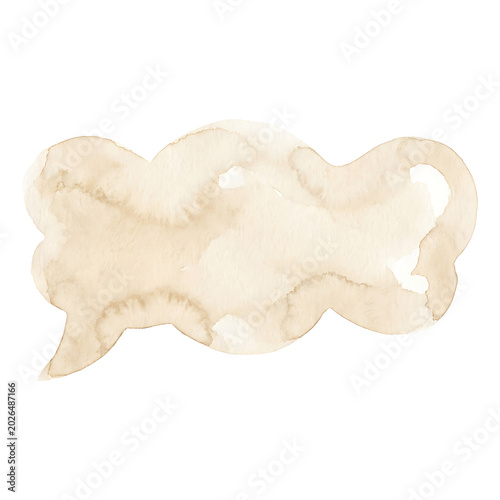 A watercolor-style speech bubble illustration with soft, organic edges, rendered in a gentle beige hue on a clean white background