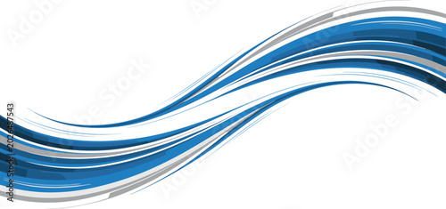 Fotografie Abstract dynamic speed wave vector illustration with fluid blue and grey technic