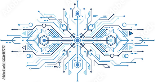 Photos Abstract futuristic circuit board vector illustration featuring symmetric blue e