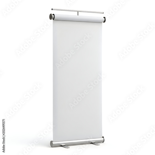 Freestanding retractable banner stand with blank white display