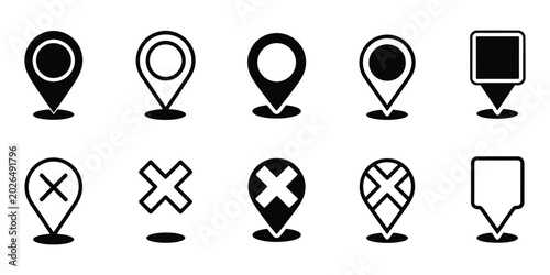 Valokuva Map pin icon set featuring various symbols for navigation, location tracking, and point of interest design
