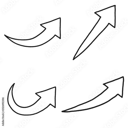 Set of 4 hand drawn curved arrows sketch style isolated
