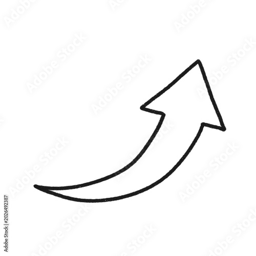 Hand drawn swooping curved arrow pointing upper right