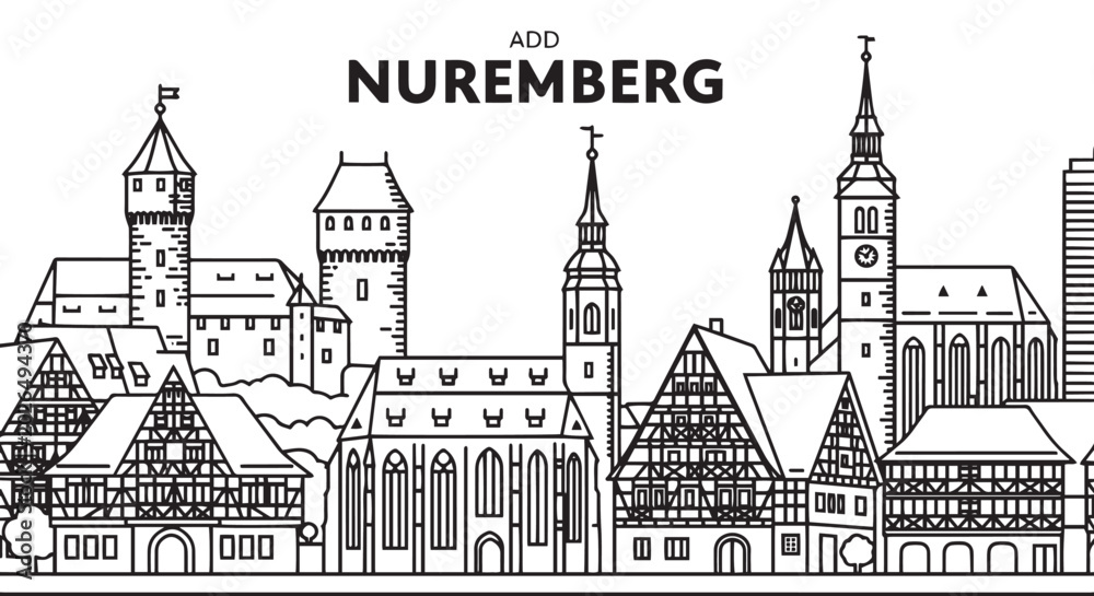 Fototapeta premium Nuremberg Germany Skyline Drawing Illustration Art