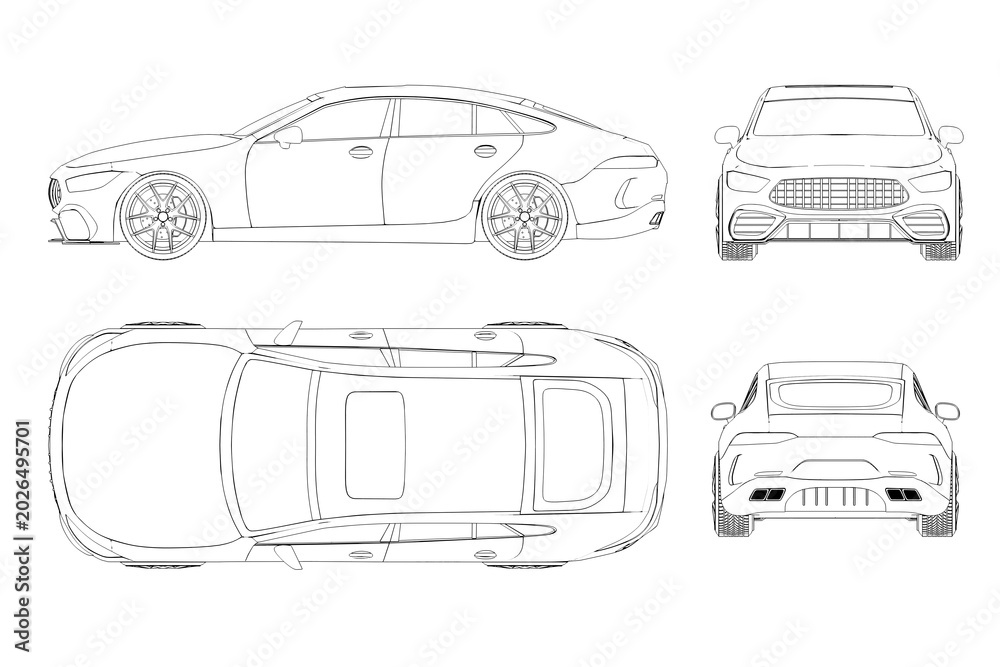 Obraz premium car outline drawing, sketch, contour image