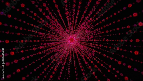 Bright Pink Radial Light Burst with Digital Dots on Black Background