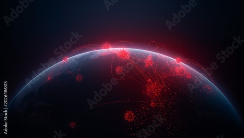 Digital Global Network Connection with Data and Virus Spread Visual