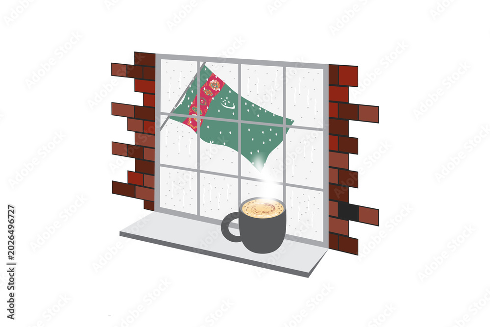Obraz premium Turkmenistan Coffee Rain Window Vector Illustration