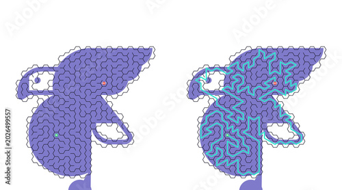 Cuadro en lienzo Purple maze-shaped animal with playful expression