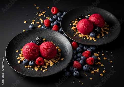 Assorted Buffet Food Arranged with Dates Rice Berries and Plates on Sunlit Table