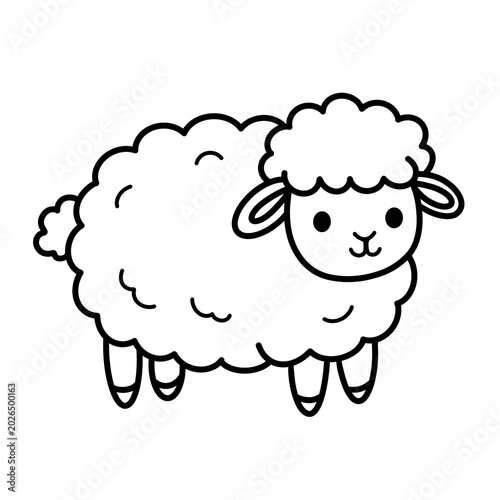 Cute Cartoon Sheep Standing Side View Coloring Page Line Art